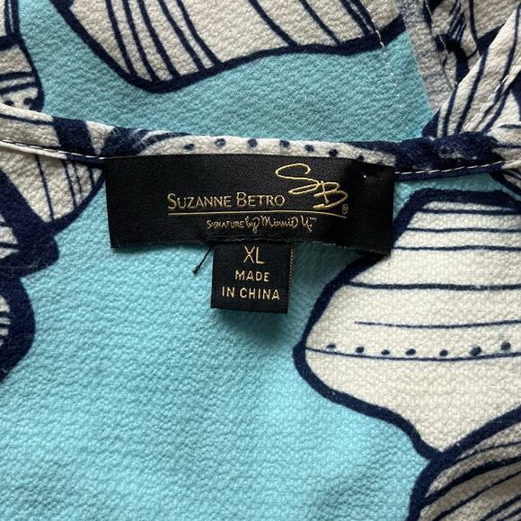 Suzanne Betro Blue & White Floral Tank Top Size XL - Picture 3 of 11